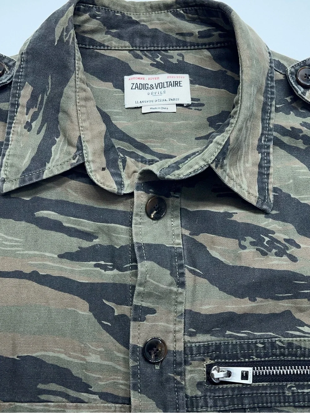 Zadig & Voltaire Paris Camo Jacket Mens Size Medium Button Up Canvas Troy Camou
